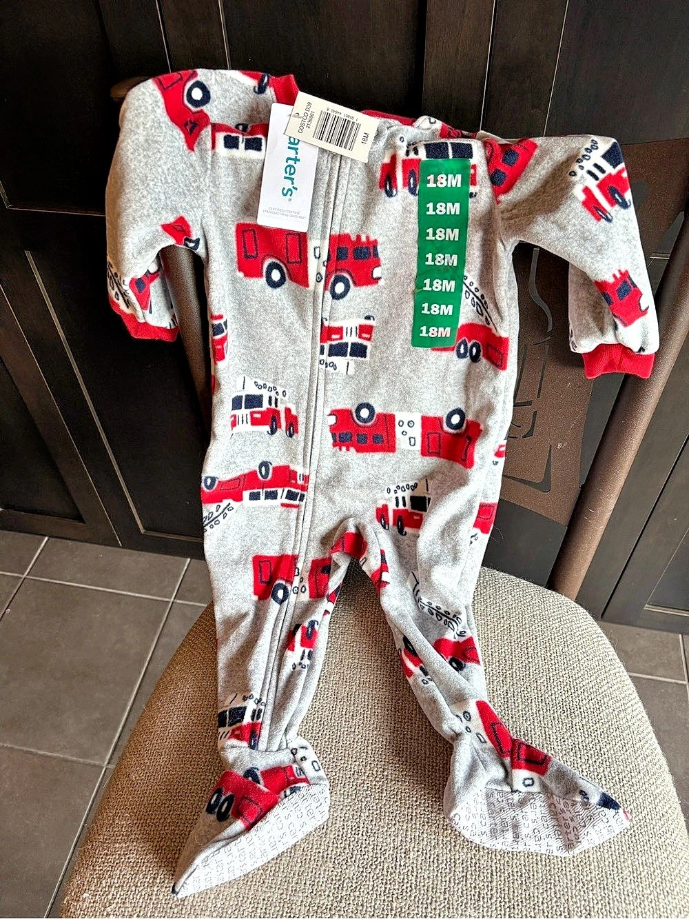 Carter's Firetruck Zip-Up Fleece Sleep & Play Gray & Red 18M